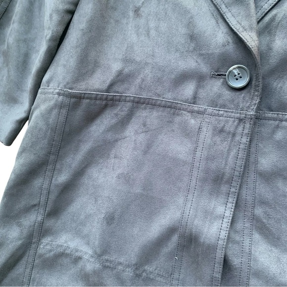 COUPS Faux Suede Buttoned Long Trench Coat Jacket Gray Korean 55 Size M/L - Picture 4 of 7